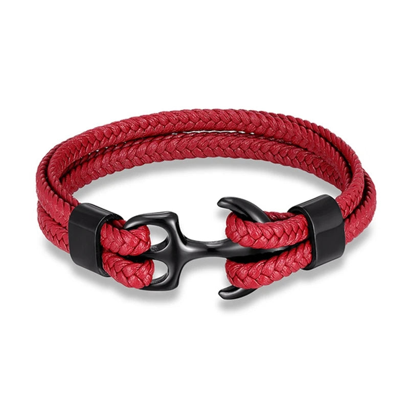 Men's Double Leather Anchor Bracelet