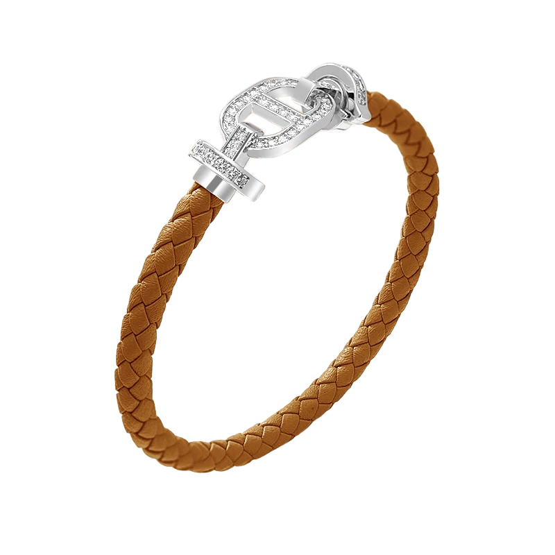 Cubic Zirconia Silver & Gold Leather Bracelet