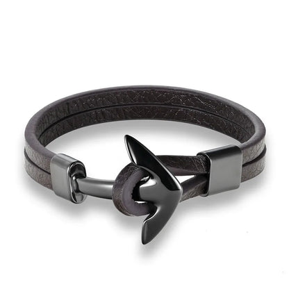 Men's Leather Anchor Bracelet