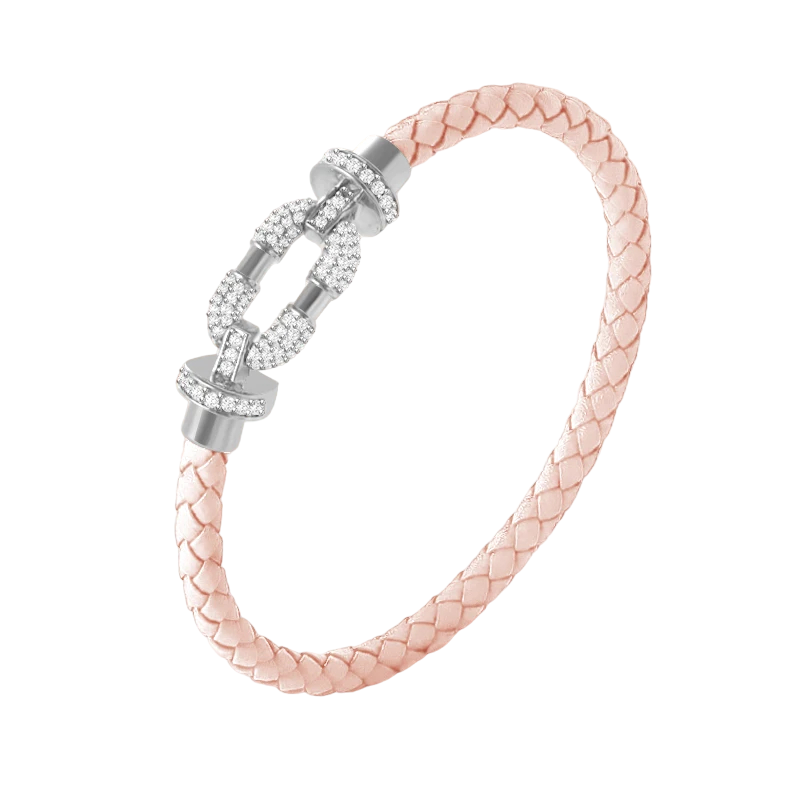 Cubic Zirconia Pave Leather Braided Bracelet