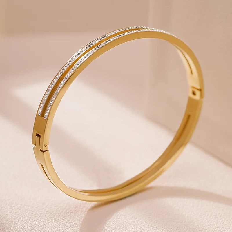 CZ Pave Double Layer Bangle