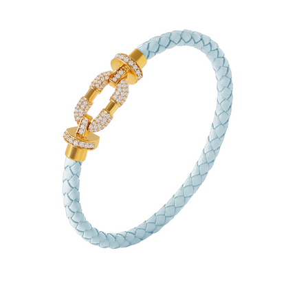 Cubic Zirconia Pave Leather Braided Bracelet