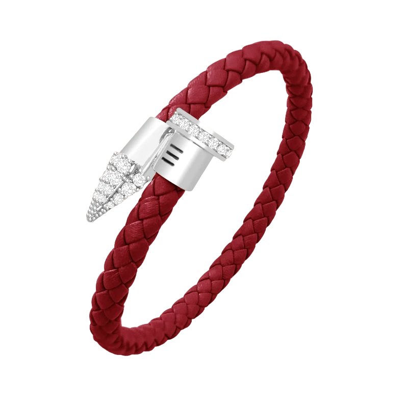 Luxury CZ Pave Leather Braided Nail Bracelet