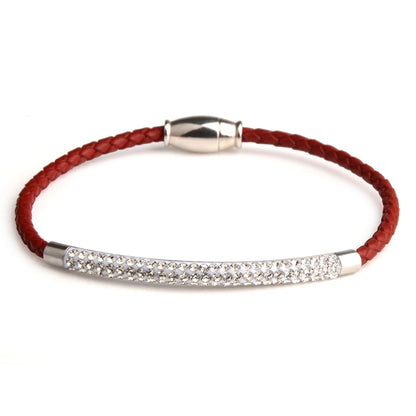 Crystal Pave Leather Braided Bracelet