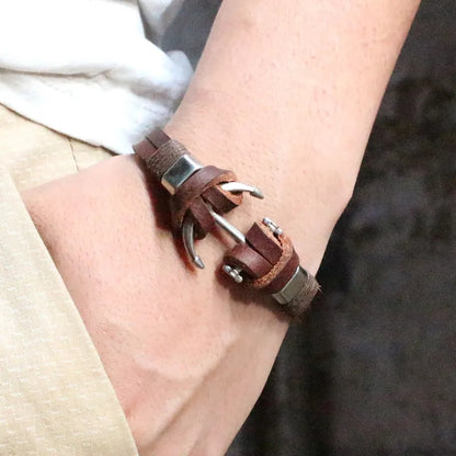 Brown Leather Anchor Bracelet