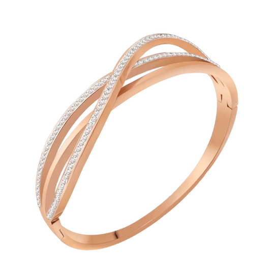 CZ Pave Rose Gold Wave Bangle