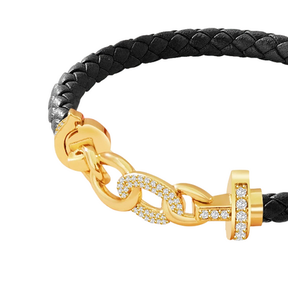 Cubic Zirconia Pave Gold Leather Bracelet