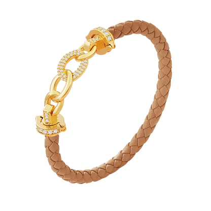 Cubic Zirconia Pave Gold Leather Bracelet