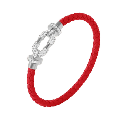 Cubic Zirconia Pave Leather Braided Bracelet