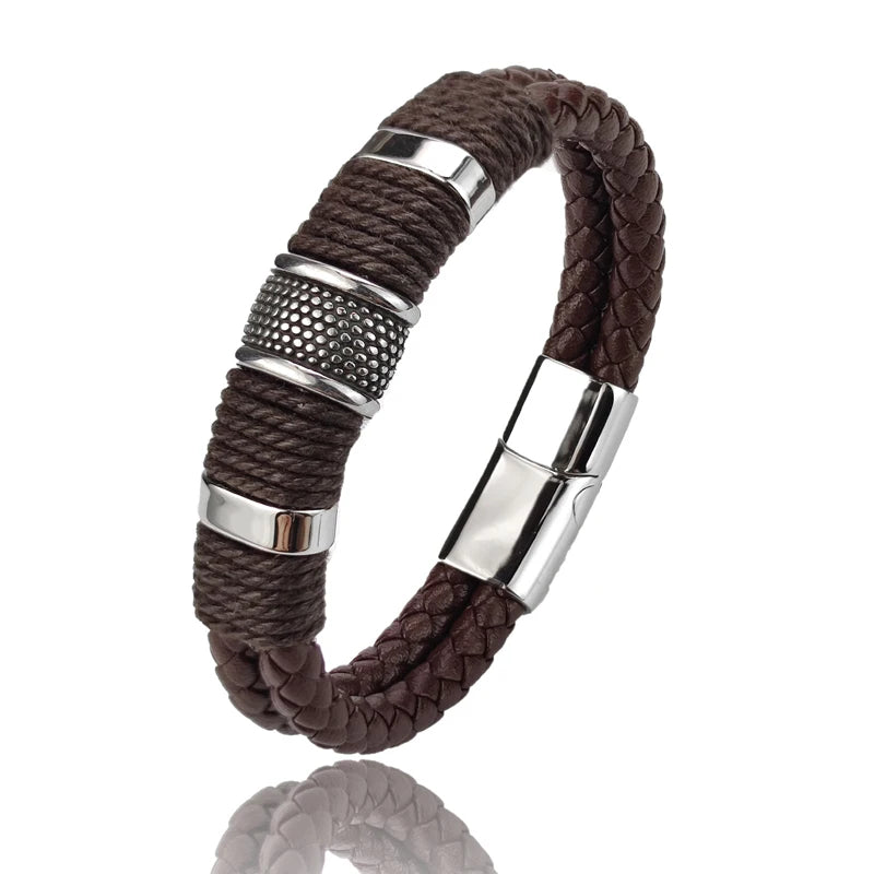 Double Leather & Stainless Steel Bracelet