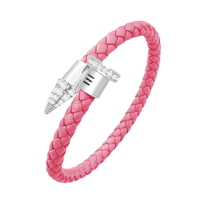 Luxury CZ Pave Leather Braided Nail Bracelet