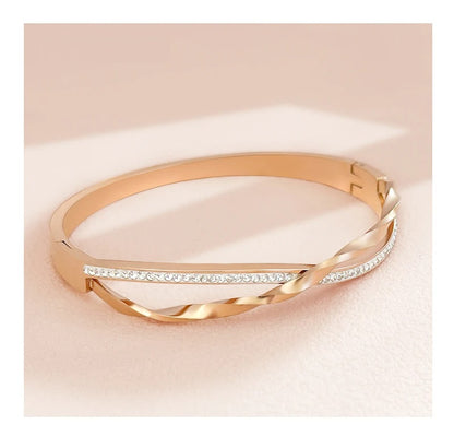 CZ Pave Rose Gold Crossover Bangle