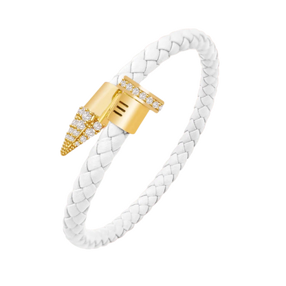 Luxury CZ Pave Leather Braided Nail Bracelet