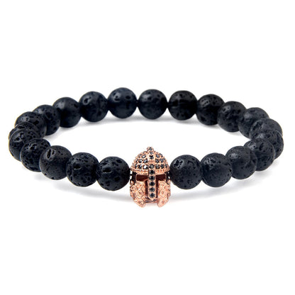 Spartan Warrior Gladiator Helmet Lava Stone Bracelet