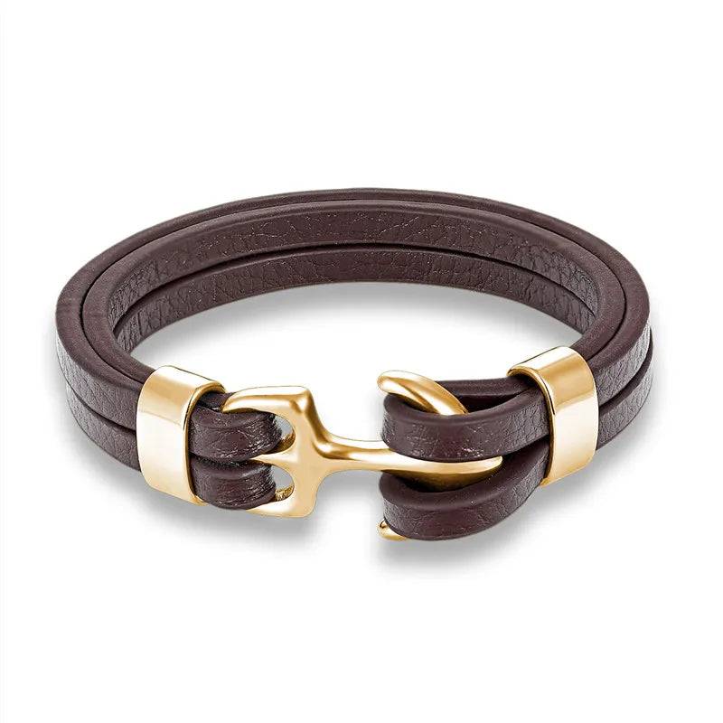 Men's Anchor Leather Bracelet