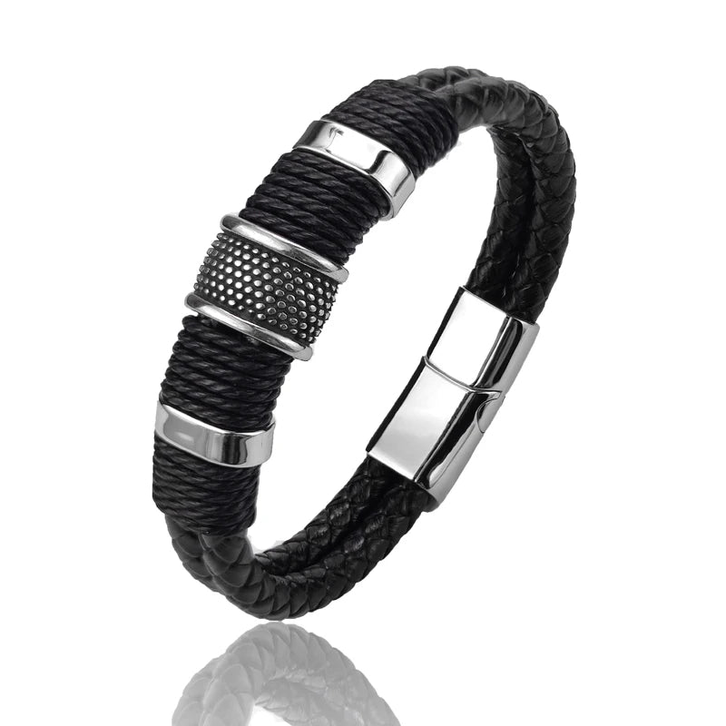 Double Leather & Stainless Steel Bracelet