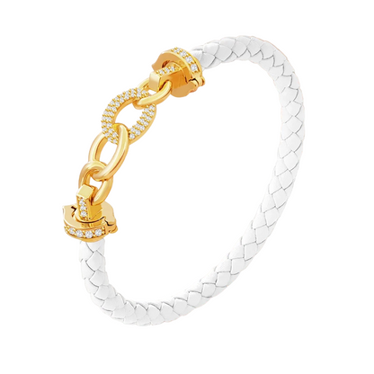 Cubic Zirconia Pave Gold Leather Bracelet