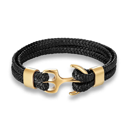 Men's Double Leather Anchor Bracelet