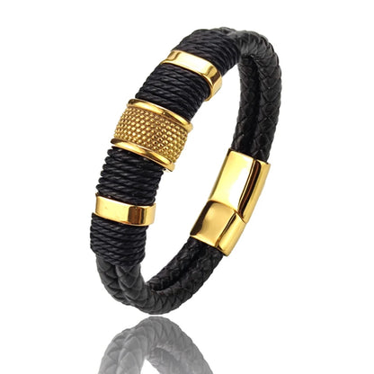 Double Leather & Stainless Steel Bracelet