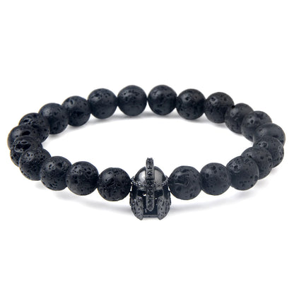 Spartan Warrior Gladiator Helmet Lava Stone Bracelet