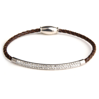 Crystal Pave Leather Braided Bracelet