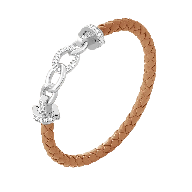 Cubic Zirconia Pave Gold Leather Bracelet