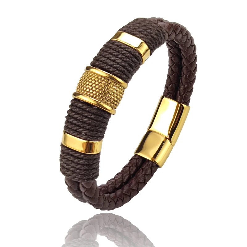 Double Leather & Stainless Steel Bracelet