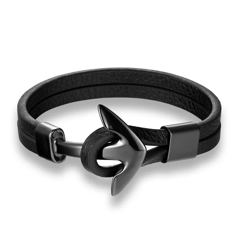 Men's Leather Anchor Bracelet