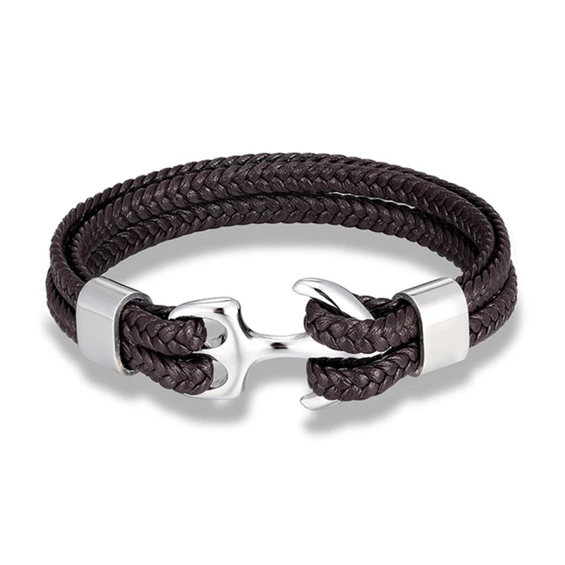 Men's Double Leather Anchor Bracelet