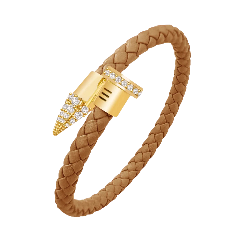 Luxury CZ Pave Leather Braided Nail Bracelet