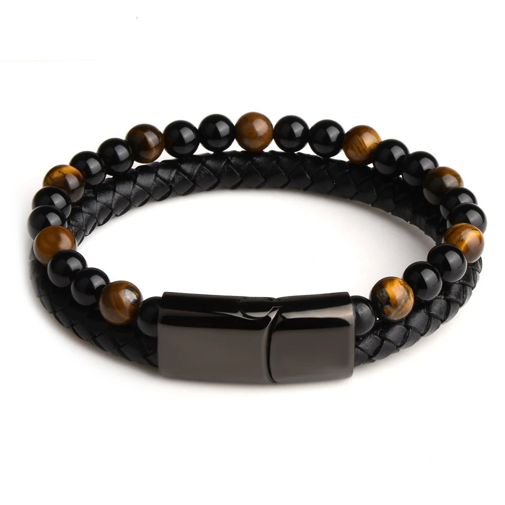 Genuine Leather Bracelet With Natural Stone