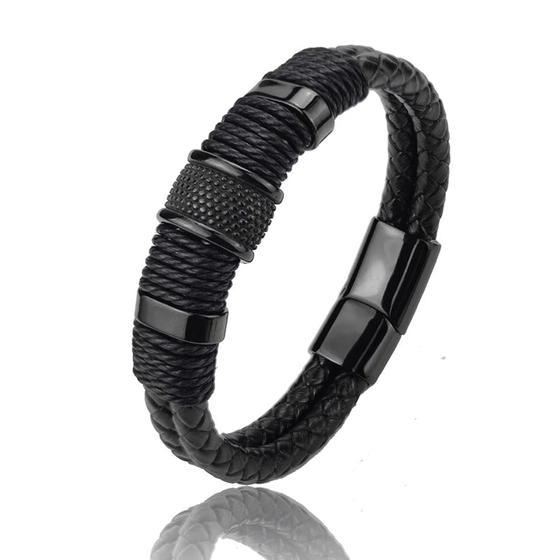 Double Leather & Stainless Steel Bracelet