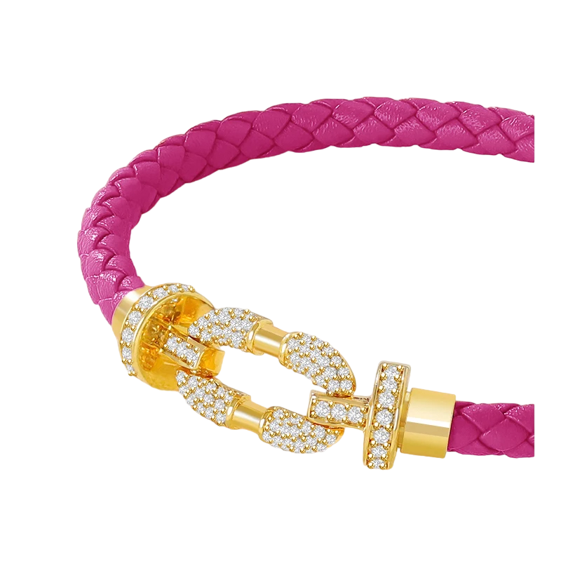 Cubic Zirconia Pave Leather Braided Bracelet