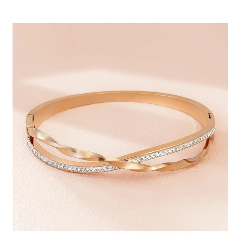 CZ Pave Rose Gold Crossover Bangle