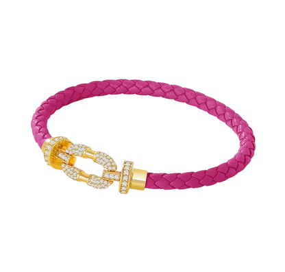 Cubic Zirconia Pave Leather Braided Bracelet