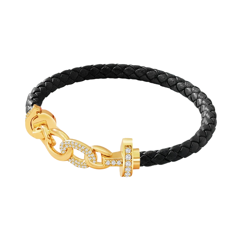 Cubic Zirconia Pave Gold Leather Bracelet