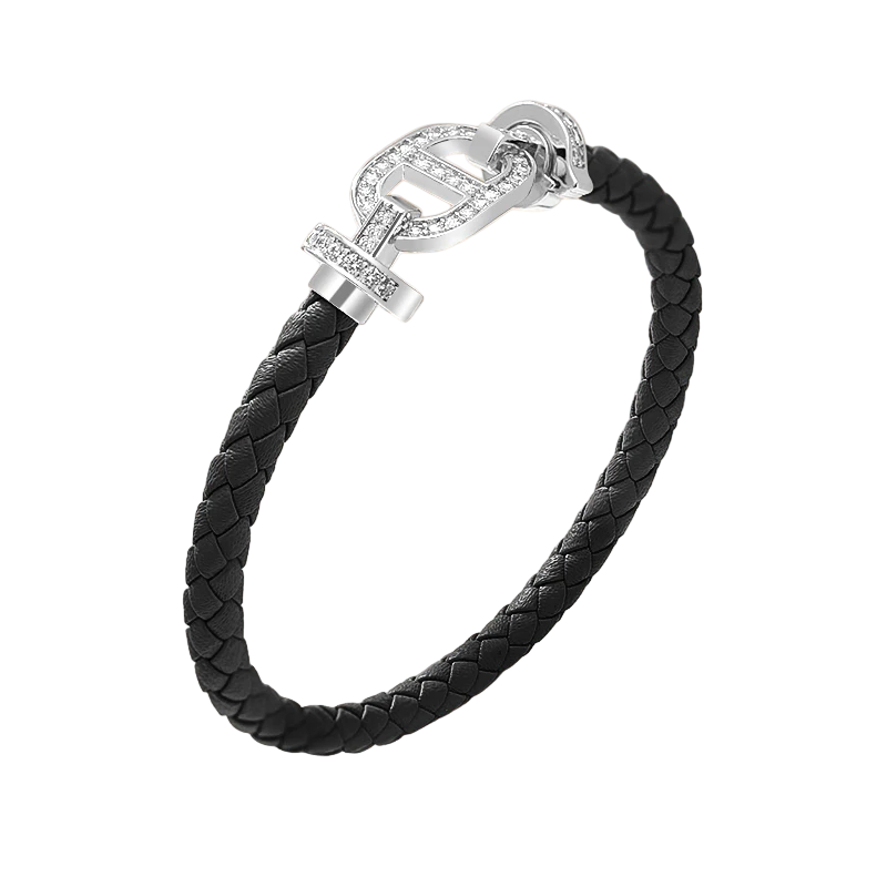 Cubic Zirconia Silver & Gold Leather Bracelet