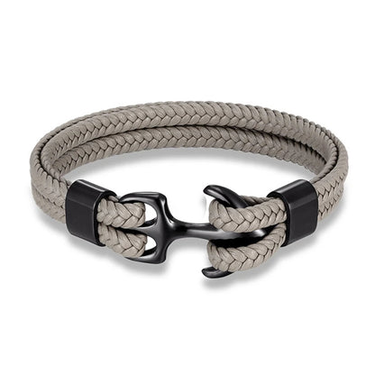 Men's Double Leather Anchor Bracelet