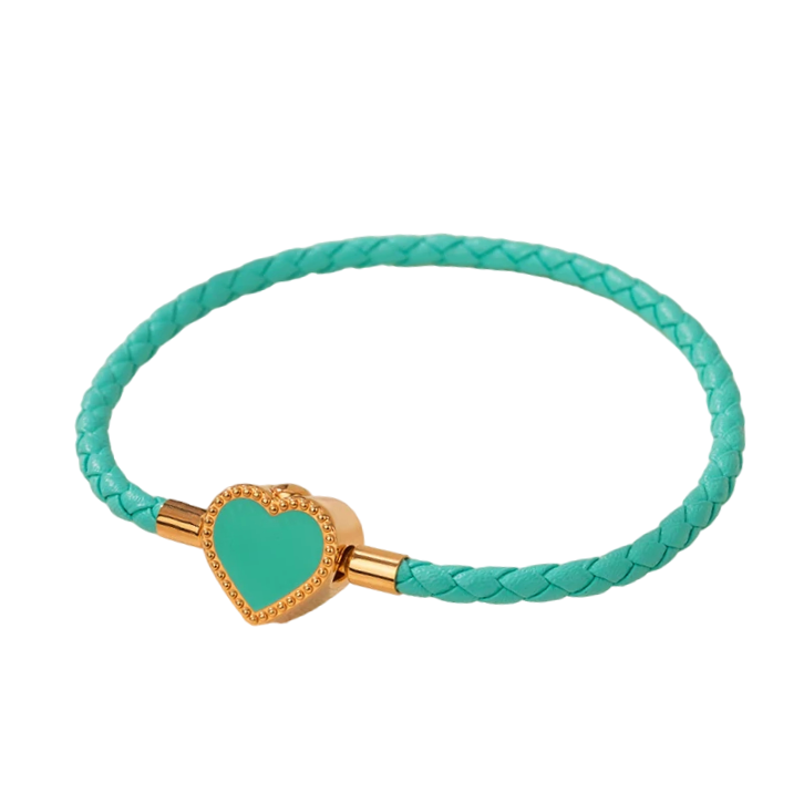 Gold Plated Heart Shape Leather Bracelet