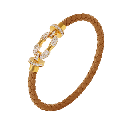 Cubic Zirconia Pave Leather Braided Bracelet