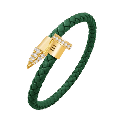 Luxury CZ Pave Leather Braided Nail Bracelet