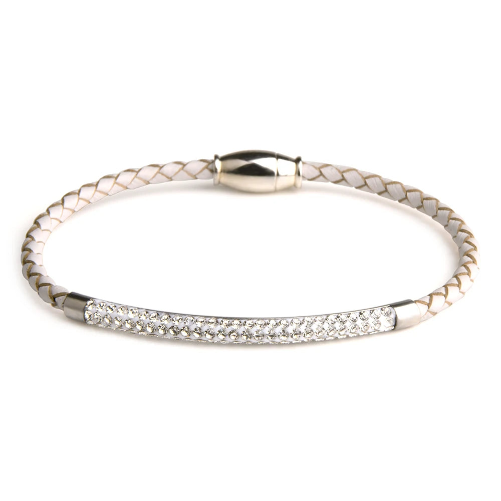 Crystal Pave Leather Braided Bracelet