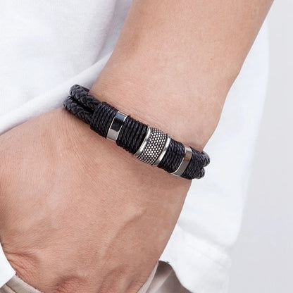 Double Leather & Stainless Steel Bracelet