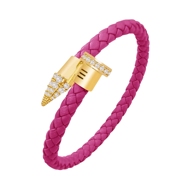 Luxury CZ Pave Leather Braided Nail Bracelet