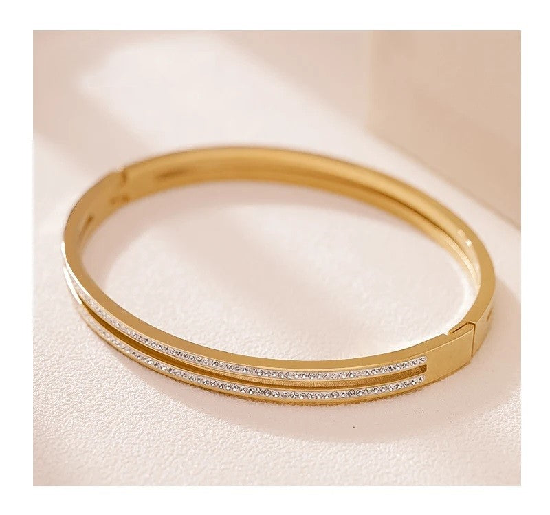 CZ Pave Double Layer Bangle