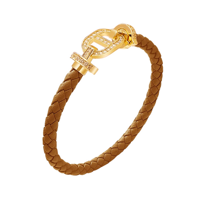 Cubic Zirconia Silver & Gold Leather Bracelet