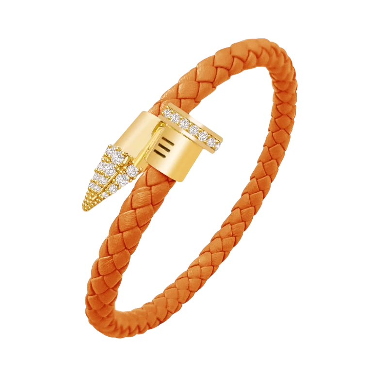 Luxury CZ Pave Leather Braided Nail Bracelet