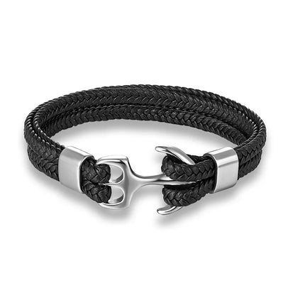 Men's Double Leather Anchor Bracelet