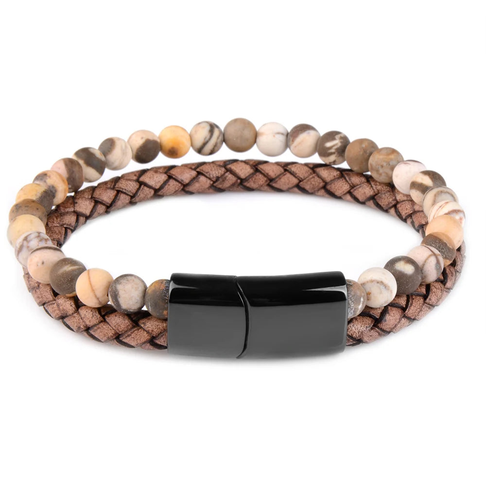 Genuine Leather Bracelet With Natural Stone