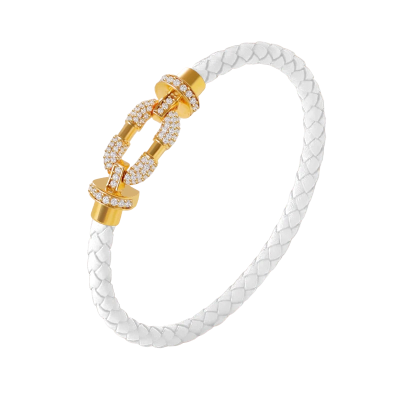 Cubic Zirconia Pave Leather Braided Bracelet